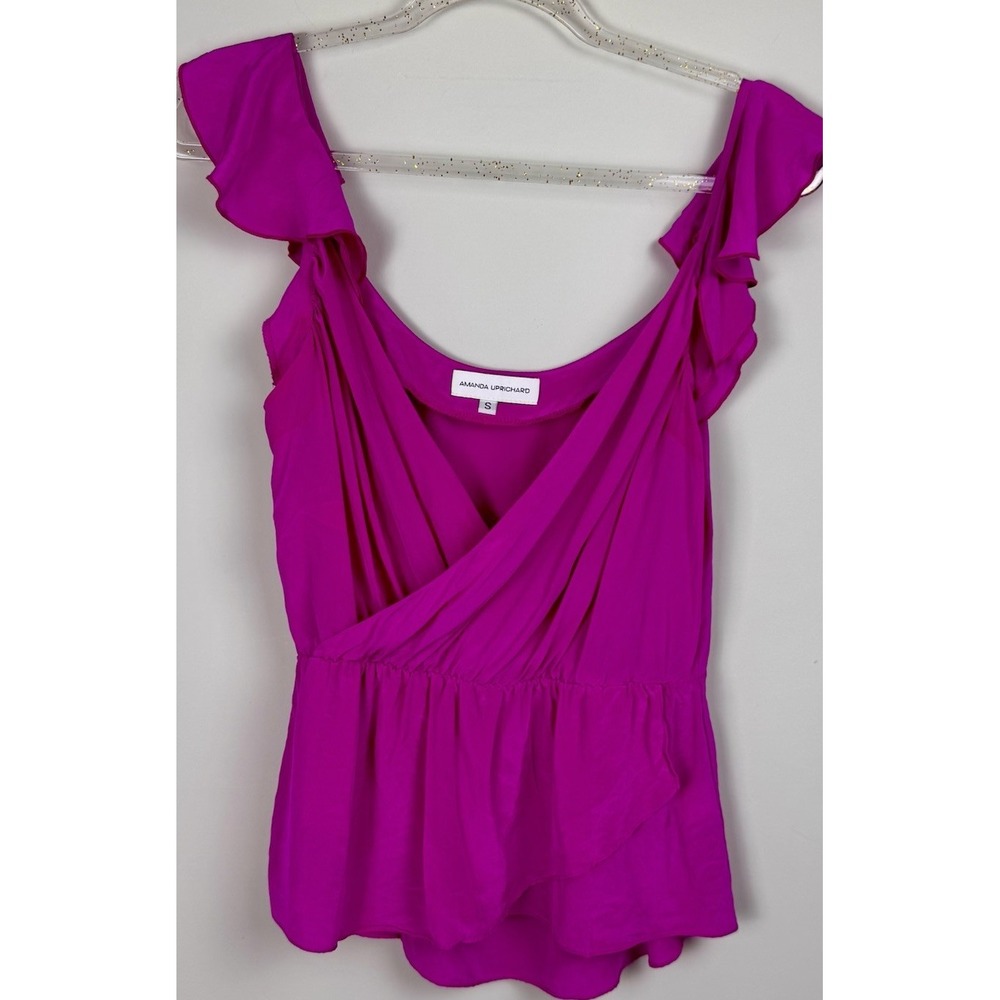 Amanda Uprichard 100% Silk V-Neck Top Blouse Pink Ruffle Accents Sz S - Picture 6 of 12